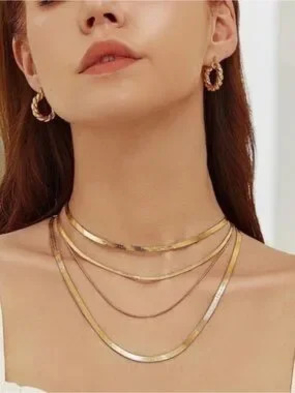 14K Gold Plated 4pc Herringbone Necklace Set